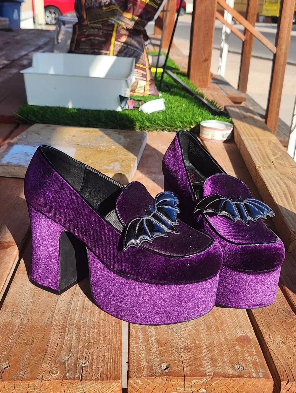 Strange Cult Purple Bat Platform Shoes Womens Size 7